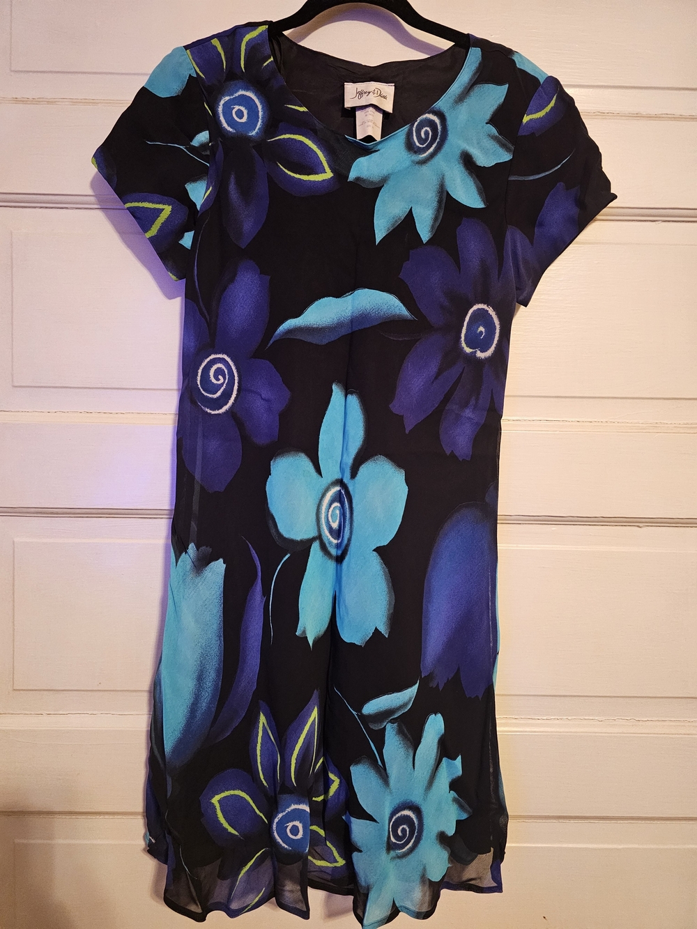 Vintage 90s Jeffrey & Dara Floral Rayon Mini Dress Shoulder Pads Medium 10 (8)
